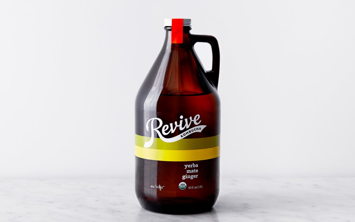 Organic Yerba Mate Ginger Kombucha Growler Revive Kombucha SF Bay
